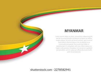Bandera ondulada de Myanmar con fondo de copyspace. Plantilla vectorial de banderas o cintas