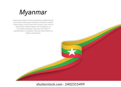Wave Fahne von Myanmar mit Kopienraum-Hintergrund. Banner- oder Bandvektorvorlage