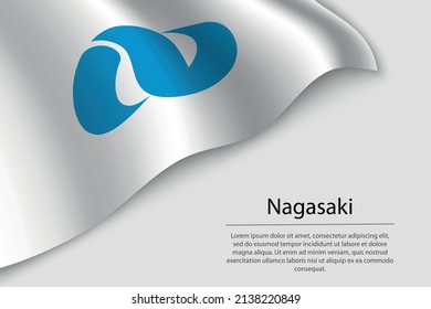 Wave flag of Nagasaki is a region of Japan. Banner or ribbon vector template
