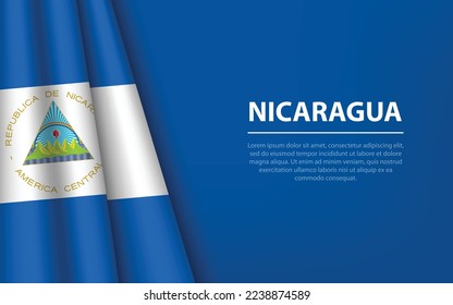 Wave flag of Nicaragua with copyspace background. Banner or ribbon vector template for independence day