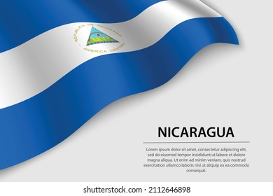 Wave flag of Nicaragua on white background. Banner or ribbon vector template for independence day