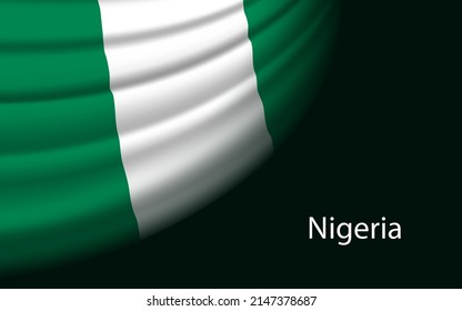 Wave flag of Nigeria on dark background. Banner or ribbon vector template for independence day