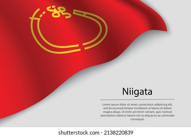 Wave flag of Niigata is a region of Japan. Banner or ribbon vector template