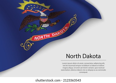 Wave flag of North Dakota is a state of United States. Banner or ribbon vector template