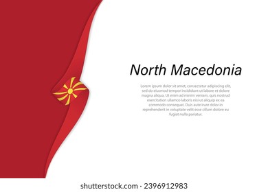 Wave flag of North Macedonia with copyspace background. Banner or ribbon vector template