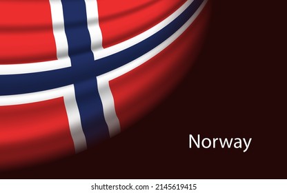 Wave flag of Norway on dark background. Banner or ribbon vector template for independence day