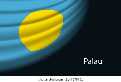 Wave flag of Palau on dark background. Banner or ribbon vector template for independence day