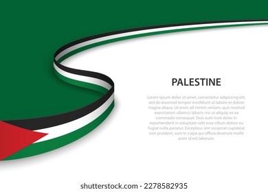 Bandera ondulada de Palestina con fondo de copyspace. Plantilla vectorial de banderas o cintas