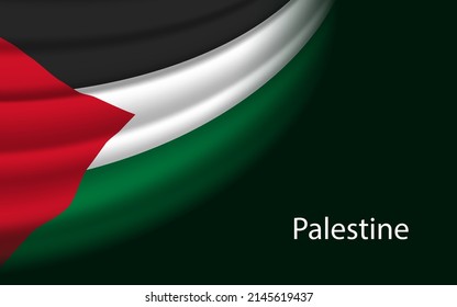 Wave flag of Palestine on dark background. Banner or ribbon vector template for independence day