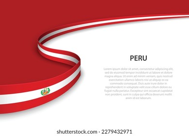 Wave flag of Peru with copyspace background. Banner or ribbon vector template