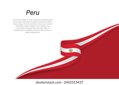 Bandera ondulada del Perú con fondo de copyspace. Plantilla vectorial de banderas o cintas