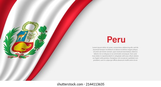 Wave flag of Peru on white background. Banner or ribbon vector template for independence day