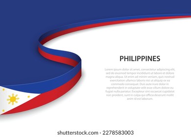 Wave flag of Philippines with copyspace background. Banner or ribbon vector template