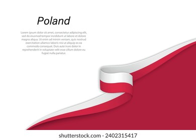 Bandera ondulada de Polonia con fondo de copyspace. Plantilla vectorial de banderas o cintas
