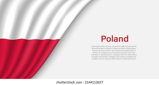 Wave flag of Poland on white background. Banner or ribbon vector template for independence day