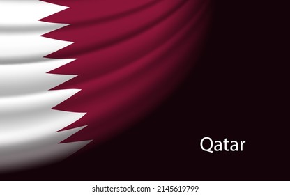 Wave flag of Qatar on dark background. Banner or ribbon vector template for independence day