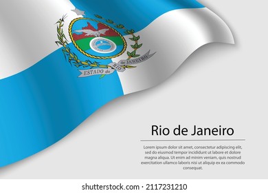 Bandera ondulada de Río de Janeiro es un estado de Brasil. Plantilla vectorial de banderas o cintas