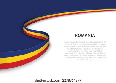 Wave flag of Romania with copyspace background. Banner or ribbon vector template
