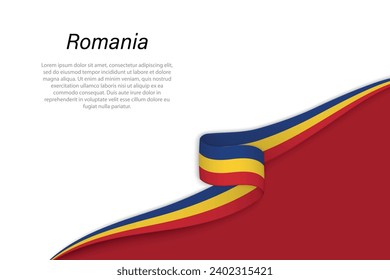 Wave flag of Romania with copyspace background. Banner or ribbon vector template