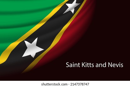 Wave flag of Saint Kitts and Nevis on dark background. Banner or ribbon vector template for independence day
