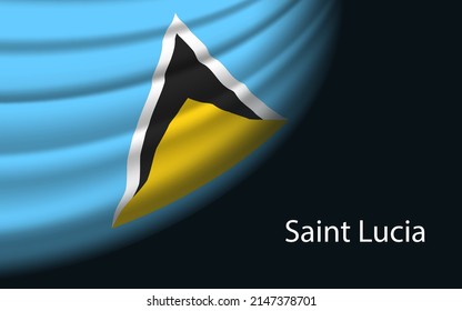 Bandera ondulada de Santa Lucía sobre fondo oscuro. Plantilla vectorial de banner o cinta para el día de la independencia