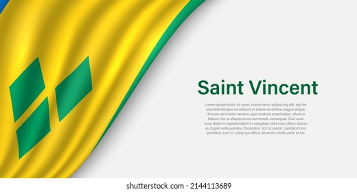 Wave flag of Saint Vincent on white background. Banner or ribbon vector template for independence day