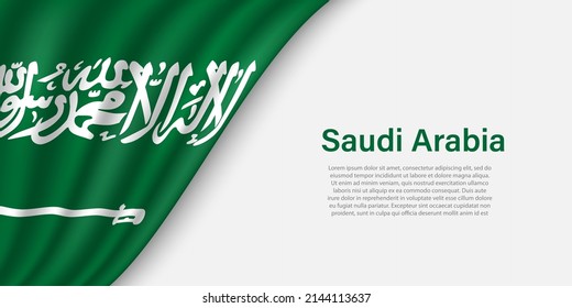 Wave flag of Saudi Arabia on white background. Banner or ribbon vector template for independence day