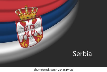 Wave flag of Serbia on dark background. Banner or ribbon vector template for independence day