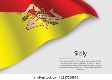 Wave flag of Sicily is a region of Italy. Banner or ribbon vector template