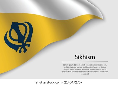 Wave flag of Sikhism is a religious symbol on white background. Banner or ribbon vector template