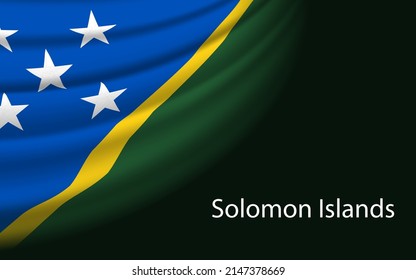 Wave flag of Solomon Islands on dark background. Banner or ribbon vector template for independence day
