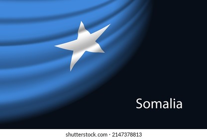 Wave flag of Somalia on dark background. Banner or ribbon vector template for independence day