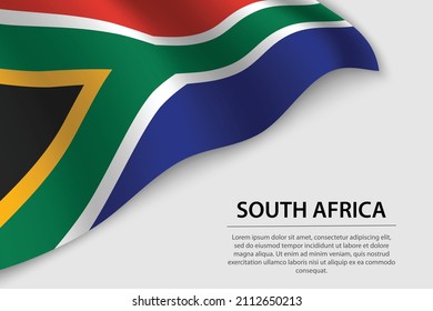 Wave flag of South Africa on white background. Banner or ribbon vector template for independence day