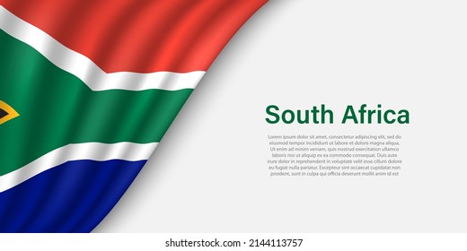 Wave flag of South Africa on white background. Banner or ribbon vector template for independence day