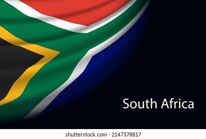 Wave flag of South Africa on dark background. Banner or ribbon vector template for independence day