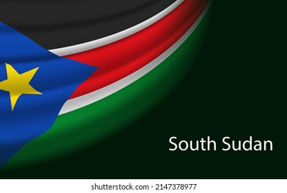 Wave flag of South Sudan on dark background. Banner or ribbon vector template for independence day