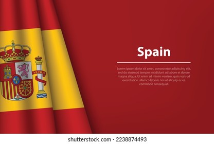 Wave flag of Spain with copyspace background. Banner or ribbon vector template for independence day