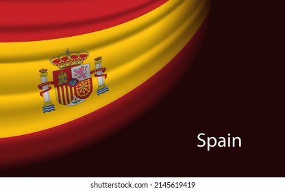 Wave flag of  Spain on dark background. Banner or ribbon vector template for independence day