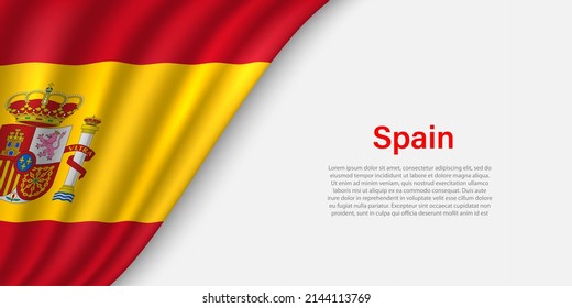 Bandera ondulada de España sobre fondo blanco. Plantilla vectorial de banner o cinta para el día de la independencia