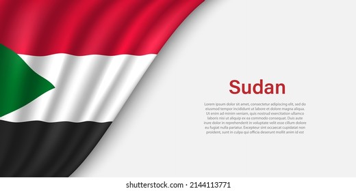 Wave flag of Sudan on white background. Banner or ribbon vector template for independence day