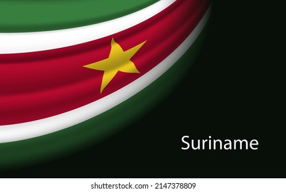 Wave flag of Suriname on dark background. Banner or ribbon vector template for independence day