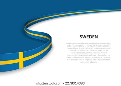 Wave flag of Sweden with copyspace background. Banner or ribbon vector template