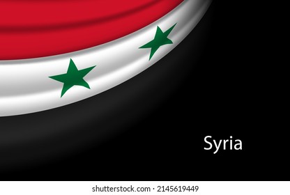 Wave flag of Syria on dark background. Banner or ribbon vector template for independence day
