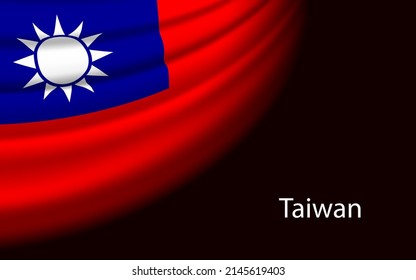 Wave flag of Taiwan on dark background. Banner or ribbon vector template for independence day