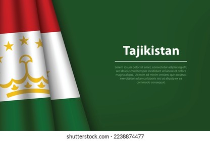 Wave flag of Tajikistan with copyspace background. Banner or ribbon vector template for independence day