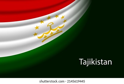 Wave flag of  Tajikistan on dark background. Banner or ribbon vector template for independence day