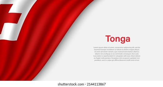 Bandera ondulada de Tonga sobre fondo blanco. Plantilla vectorial de banner o cinta para el día de la independencia