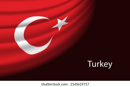 Wave flag of Turkey on dark background. Banner or ribbon vector template for independence day