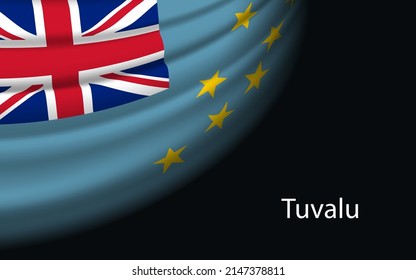 Wave flag of Tuvalu on dark background. Banner or ribbon vector template for independence day