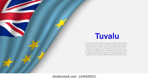 Wave flag of Tuvalu on white background. Banner or ribbon vector template for independence day